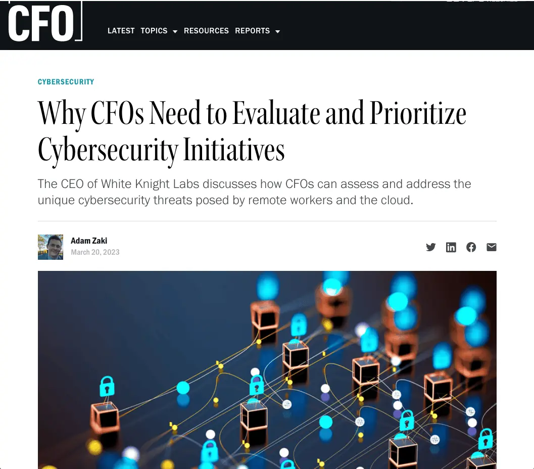 Screen shot of article about CFO and Cyber Security priority