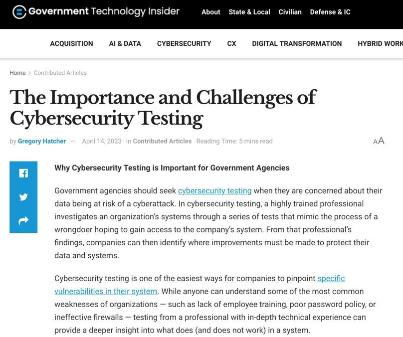 Article titled The Importance and Challenges of Cybersecurity Testing