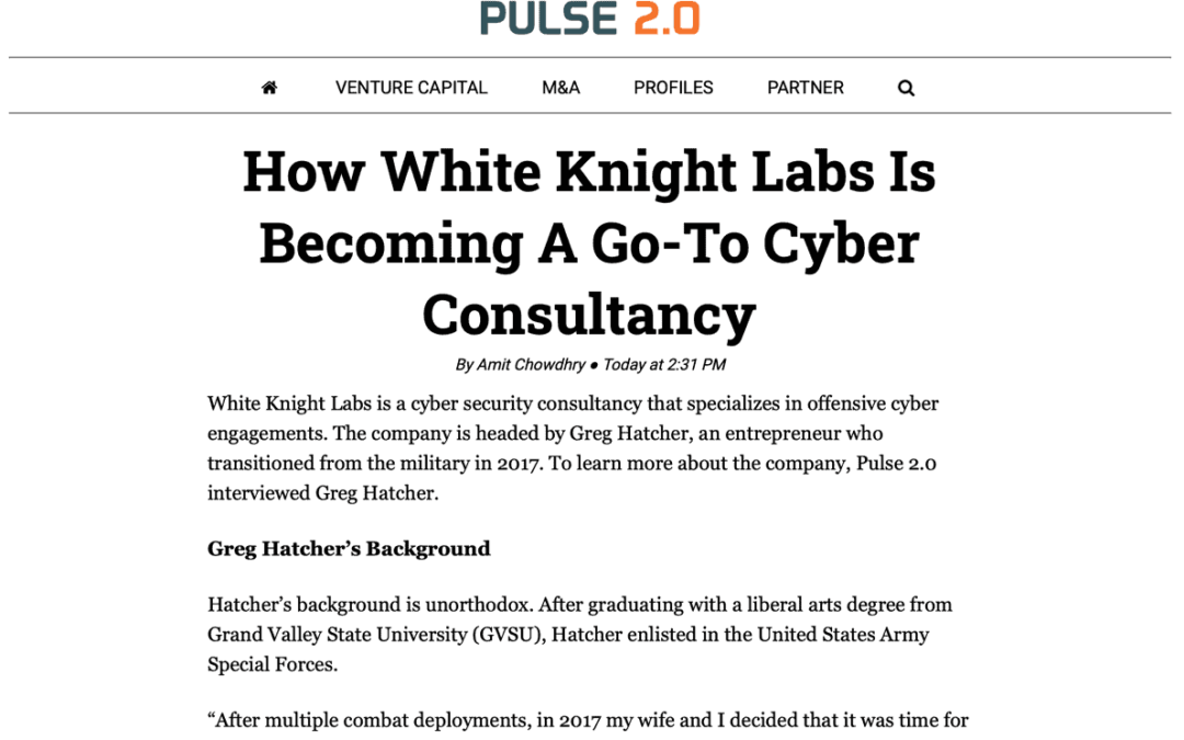 Screenshot of article about White Knight Labs as go to Cyber Security Firm