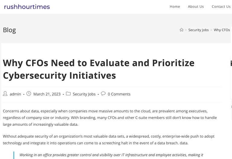 screen shot of article about the need for CFOs to prioritize security