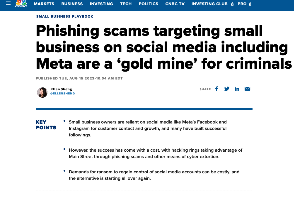 WKL CEO, Greg Hatcher, Shares Insights on Phishing Scams Targeting Small Business on Social Media in CNBC Article