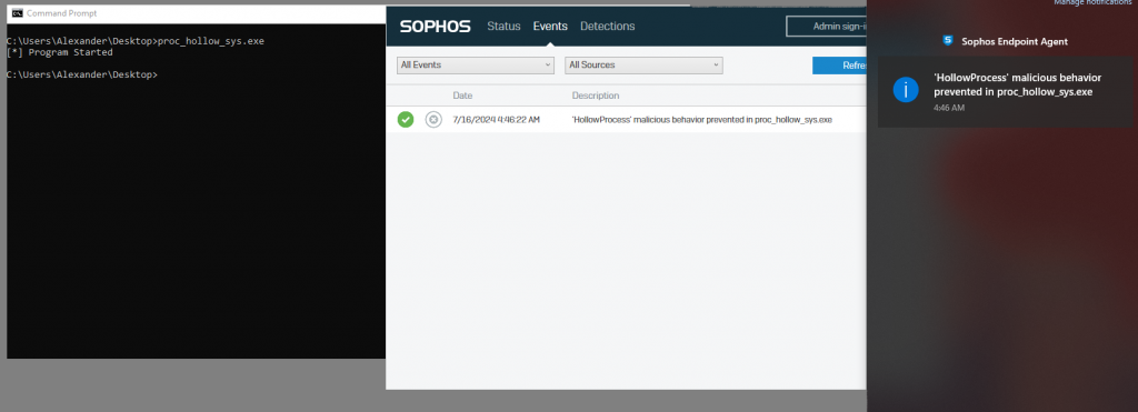 Sophos EDR detects typical process injection